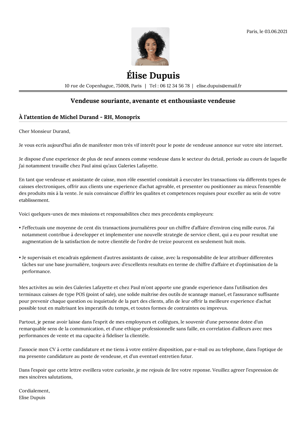Modèle de lettre de motivation classique