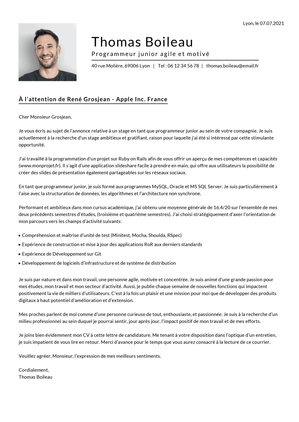 Modèle de lettre de motivation minimaliste